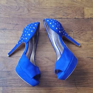 BCBGeneration Cobalt Blue Suede Peeptoe Platform